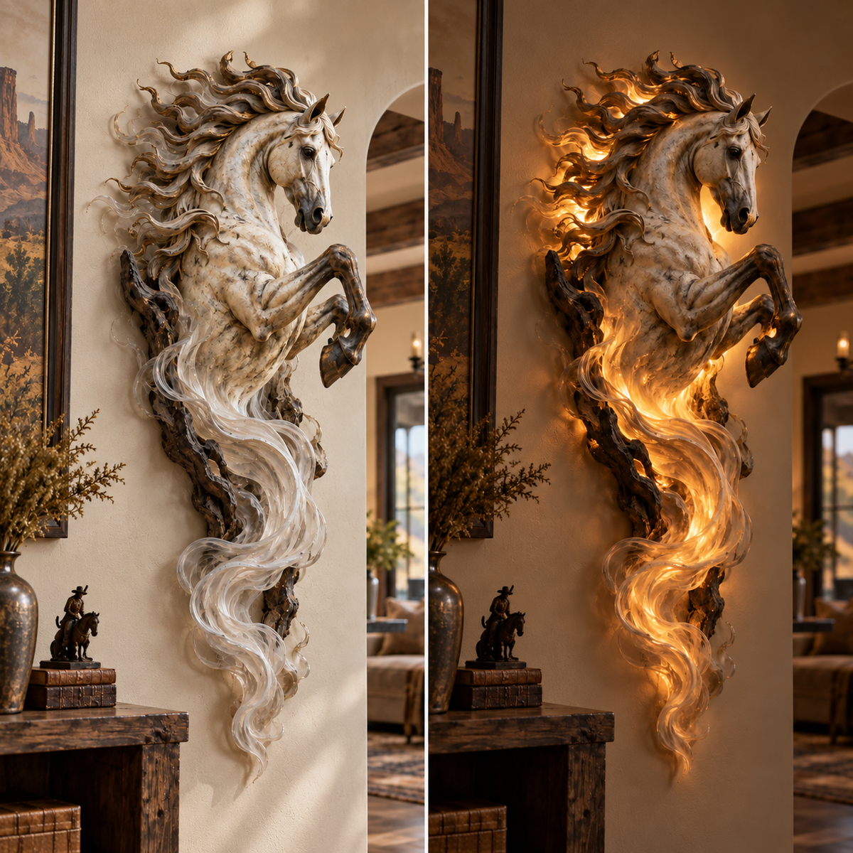 🔥Last Day 49% OFF -🐎 Emberlight Rearing Horse Wall Sculpture | Illuminated 3D Decor