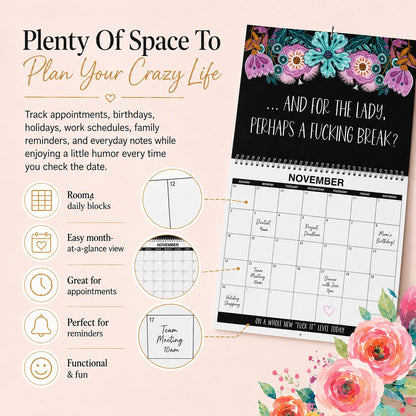 🌸🗓️ 2027 Funny Swear Word Wall Calendar – 'F*ck It' Floral Calendar for Tired-Ass Women 😂✨