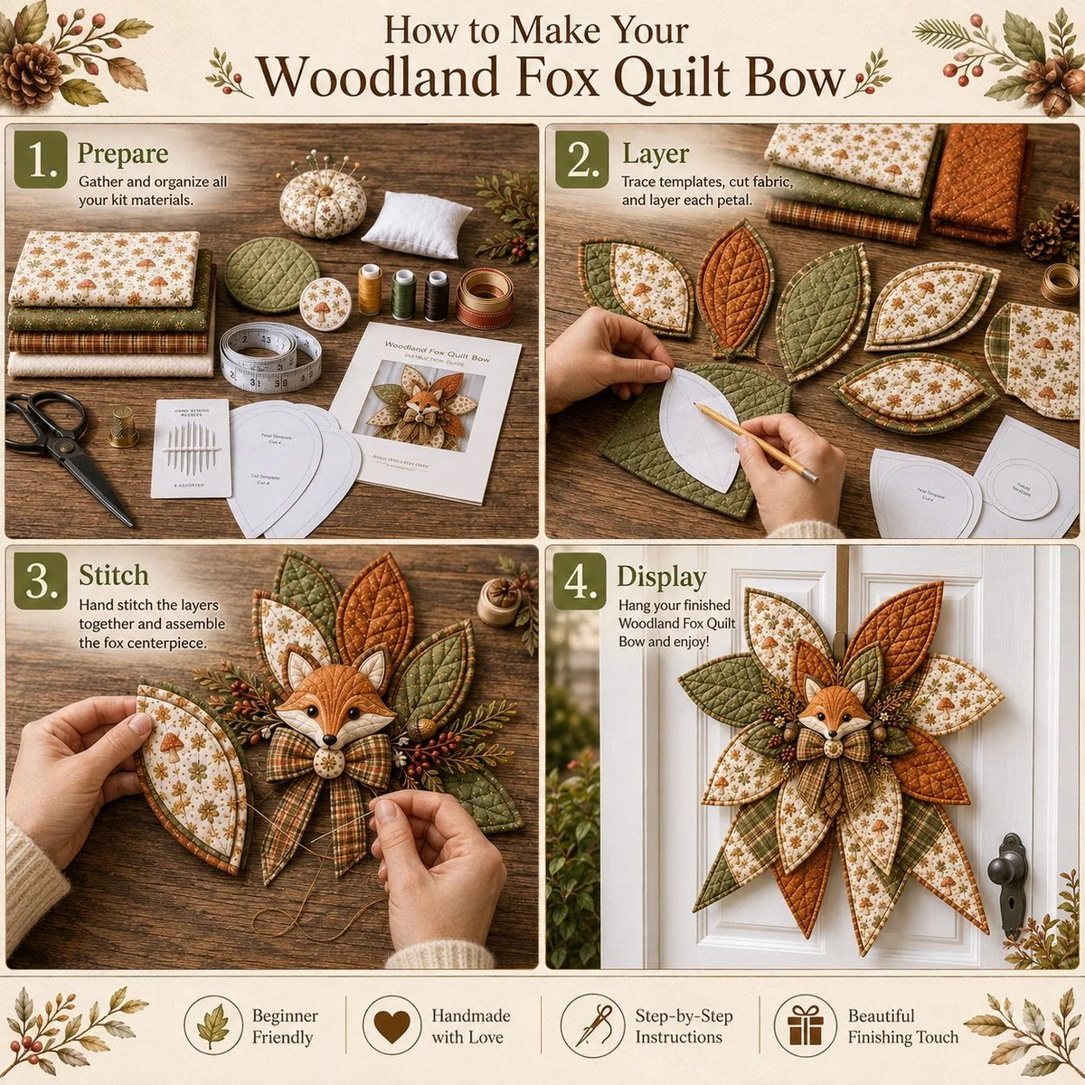 🔥LAST DAY 50% OFF - 🎀 Beginner-Friendly Oversized Quilted Bow Sewing Kit
