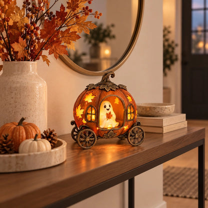 Lighted Ghost Pumpkin Carriage Figurine🎃