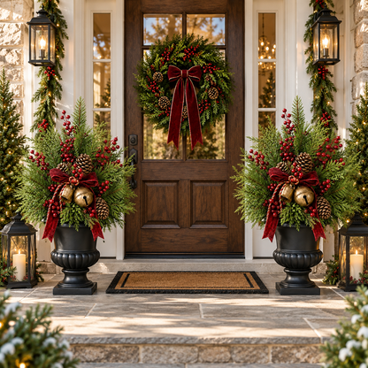🎄 24" Pre-Lit Christmas Urn Filler 🔔 Vintage Bells & Rustic Farmhouse Charm 9