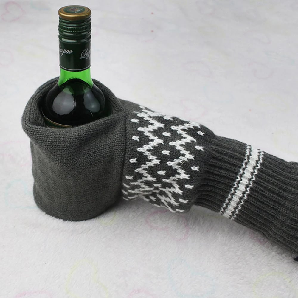 🏆Limited Time Sale 49% OFF⚡❄️Winter Knit Beer Bottle Gloves｜Striped Drink Cooler Sleeve🍻
