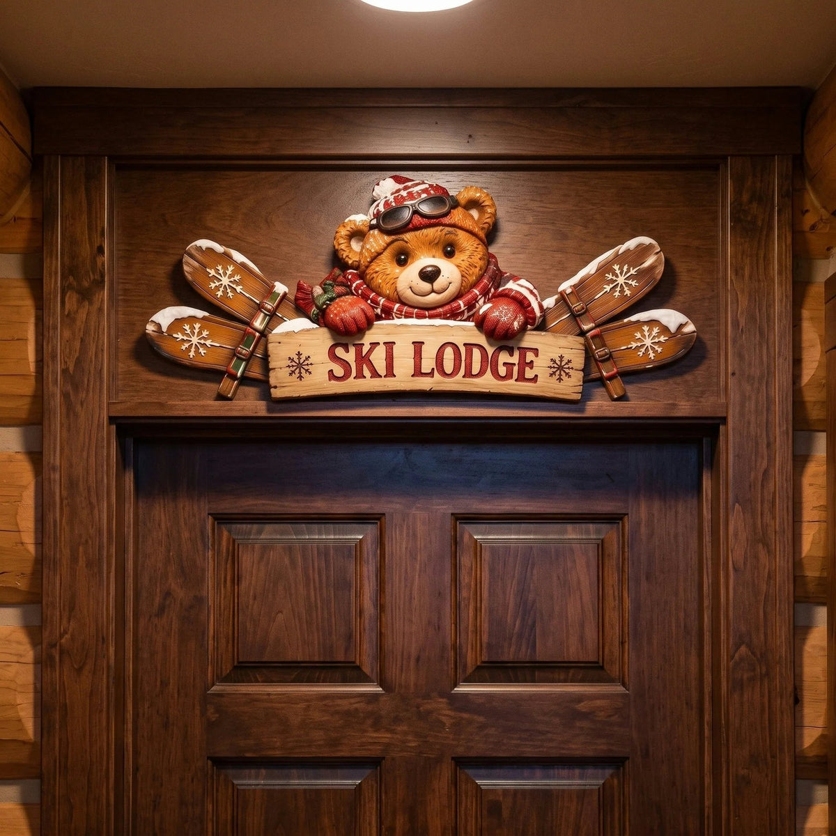🎄🏔️ Rustic Winter Mountain Cabin Door Frame Decor