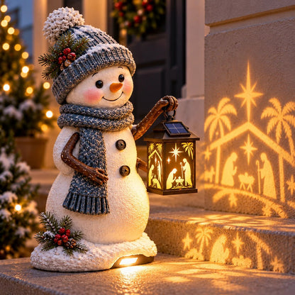 ⛄️🎄Snowman Nativity Glow– Solarbetriebene Weihnachts-Stufenleuchte mit Projektion der Heiligen Familie🌙