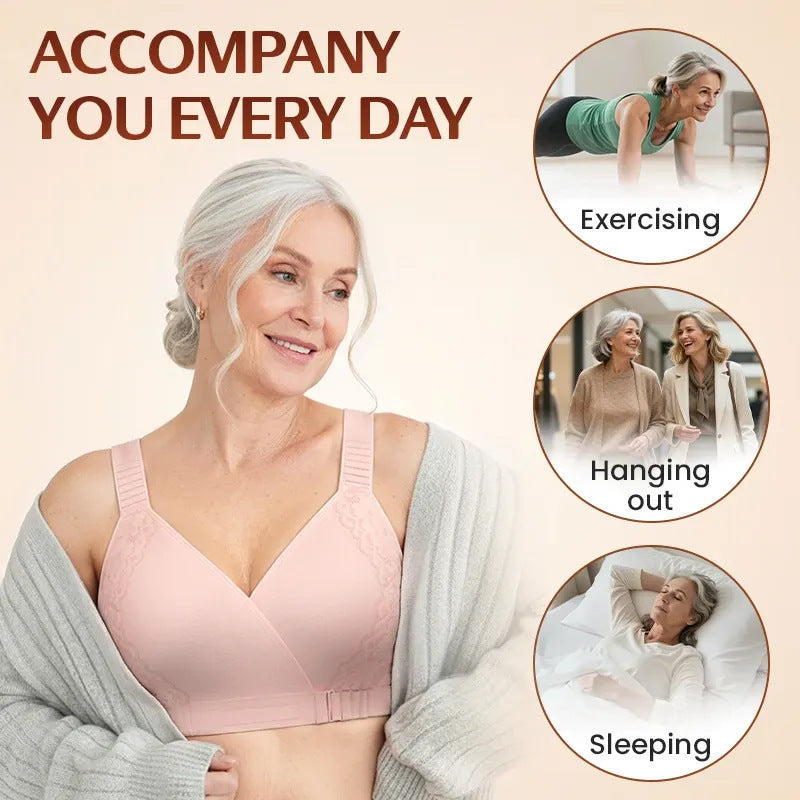 Front-wrap comfort bra for everyday wear