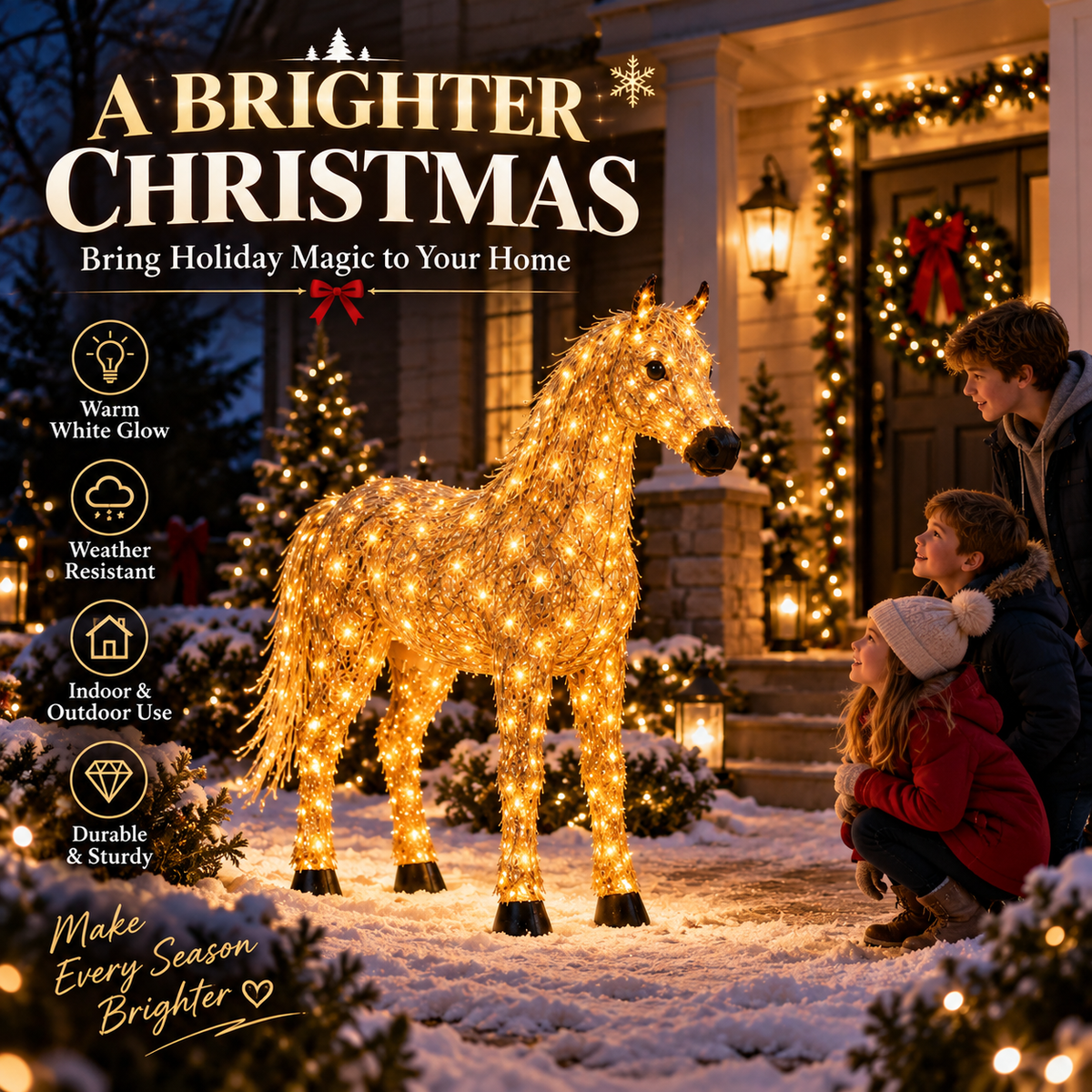 Light-Up Christmas Horse & Foal – Warm White Holiday Display