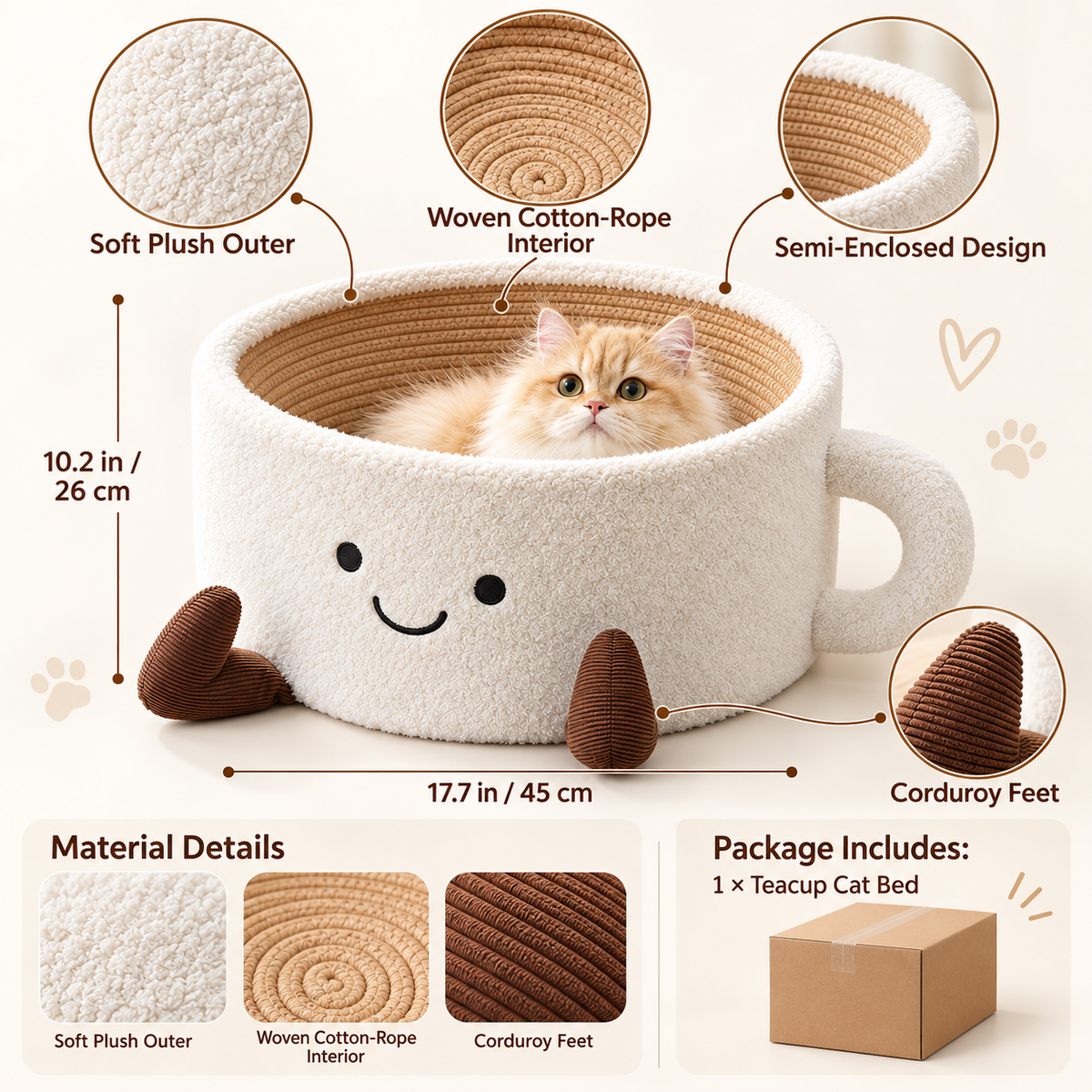 🐾 Limited-time 50% off — Teacup cat bed & scratcher
