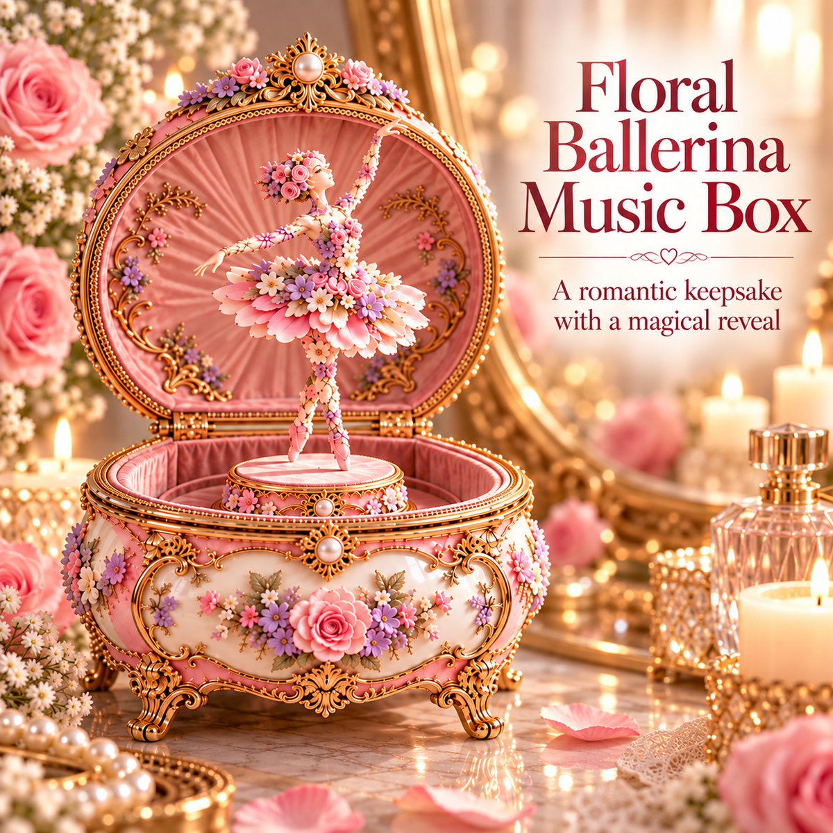 Floral Ballerina Music Box with Butterfly Reveal