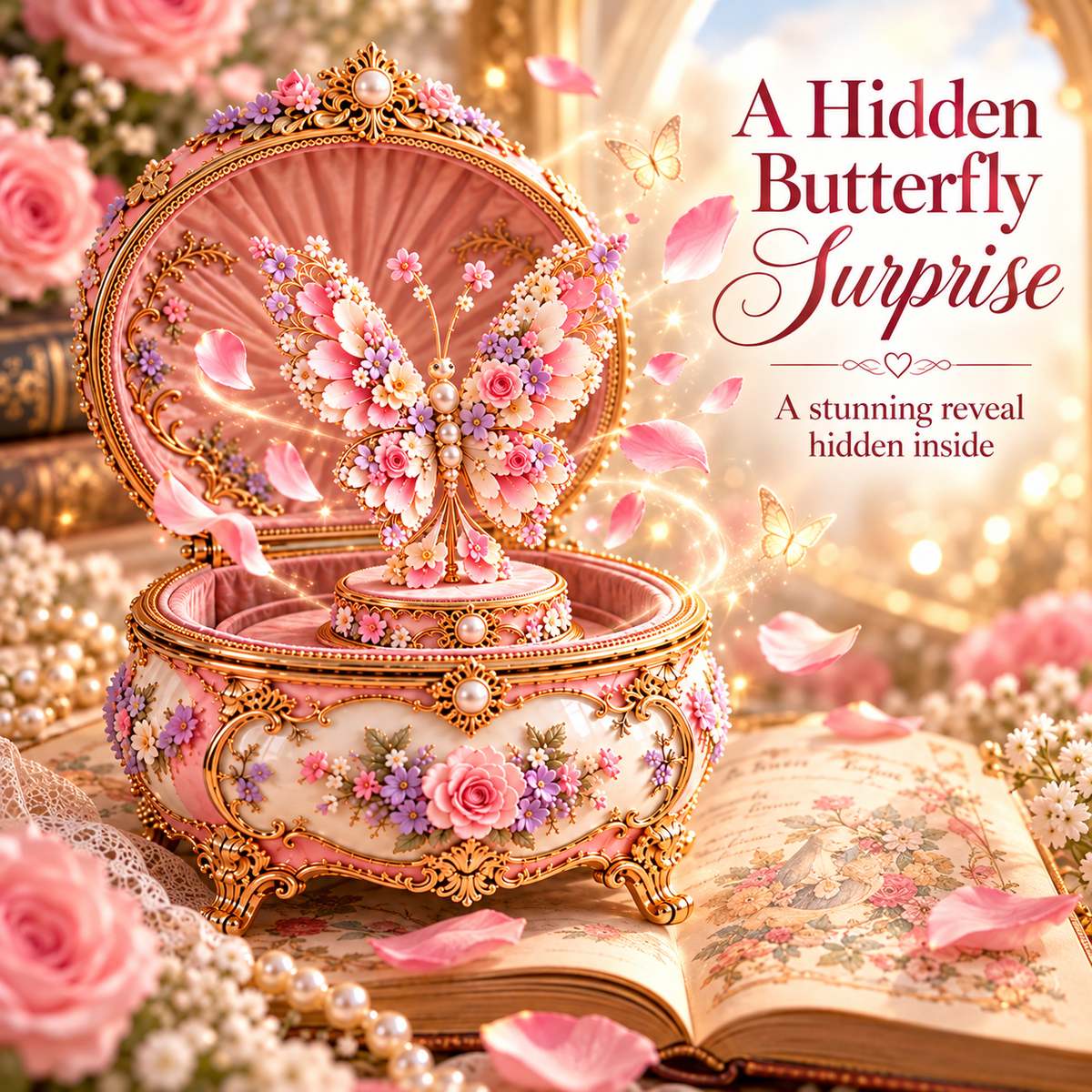 Floral Ballerina Music Box with Butterfly Reveal
