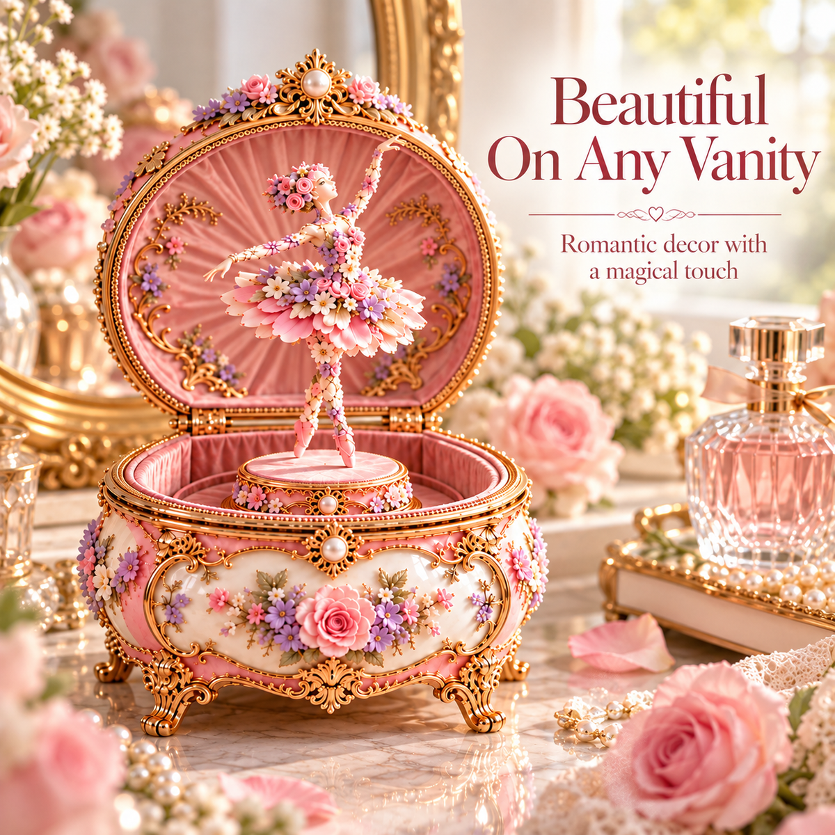 Floral Ballerina Music Box with Butterfly Reveal