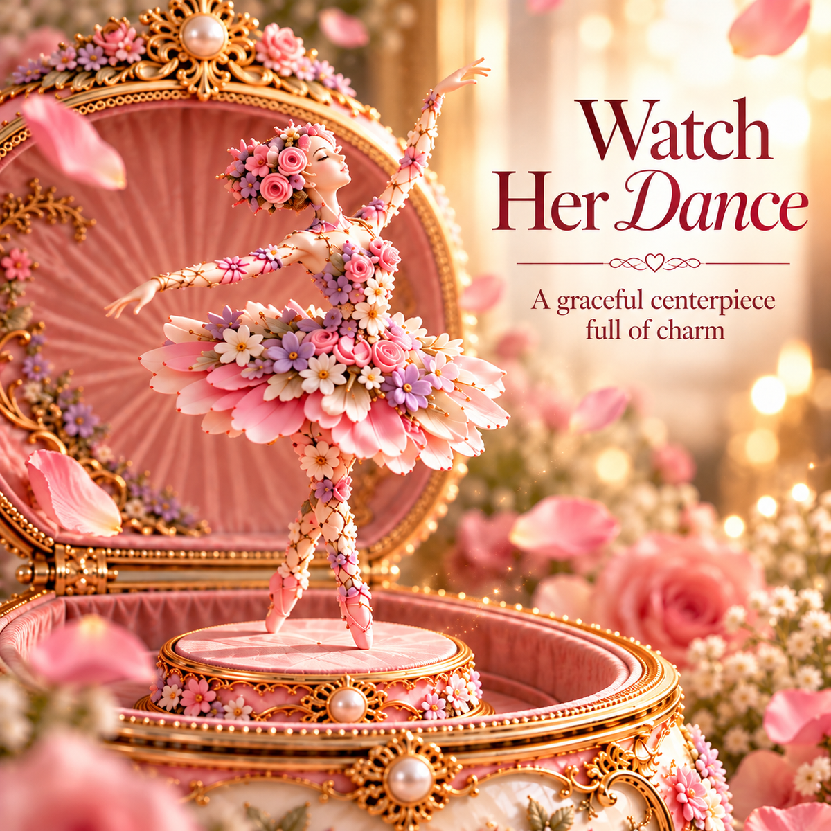 Floral Ballerina Music Box with Butterfly Reveal