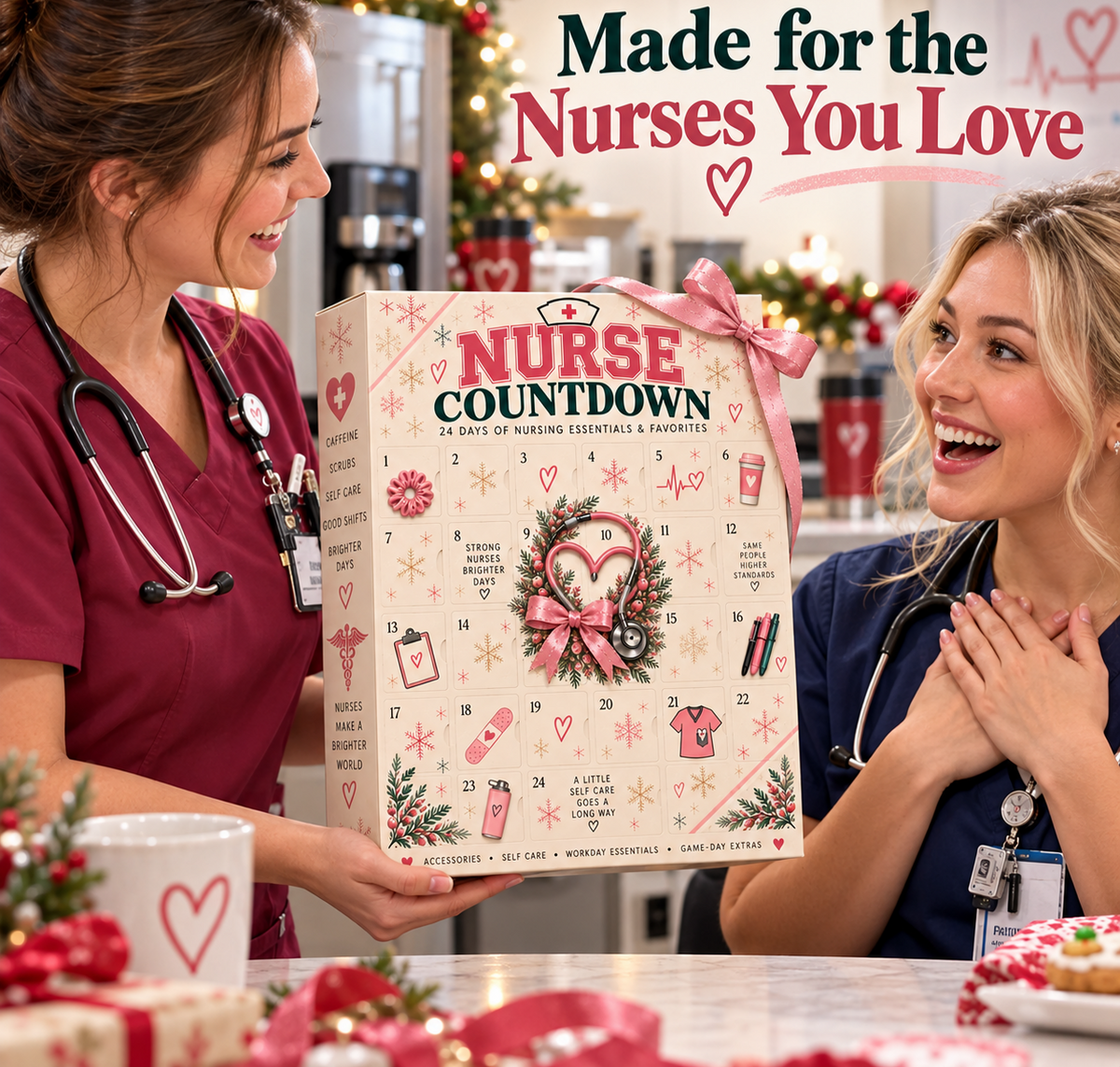 ❤️ 24-Day Advent Calendar – Heartfelt Holiday Countdown Gift for Nurses