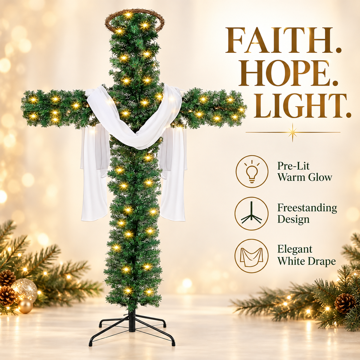 🔥 SPECIAL OFFER |🙏 Lighted Christmas Cross – Meaningful Holiday Home Decor