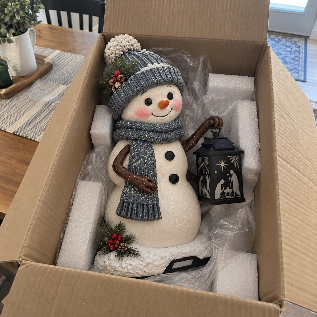 ⛄️🎄Snowman Nativity Glow– Solarbetriebene Weihnachts-Stufenleuchte mit Projektion der Heiligen Familie🌙