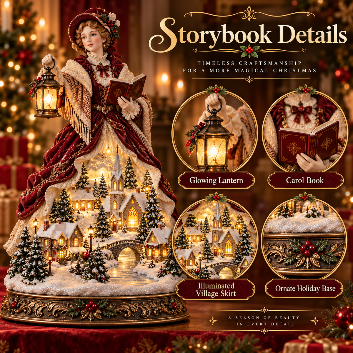 Victorian Caroler Christmas Glow – Lighted Village Lady Tabletop Decor