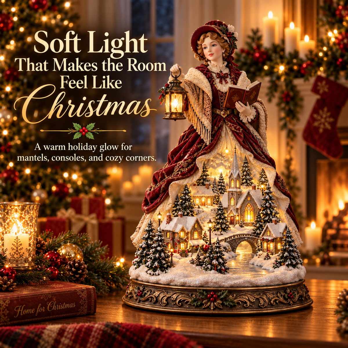 Victorian Caroler Christmas Glow – Lighted Village Lady Tabletop Decor