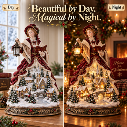 Victorian Caroler Christmas Glow – Lighted Village Lady Tabletop Decor