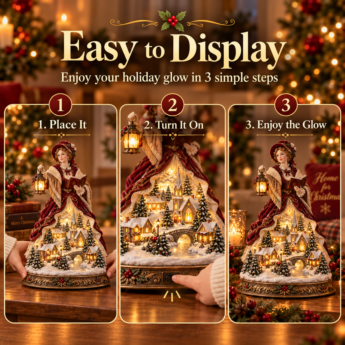 Victorian Caroler Christmas Glow – Lighted Village Lady Tabletop Decor
