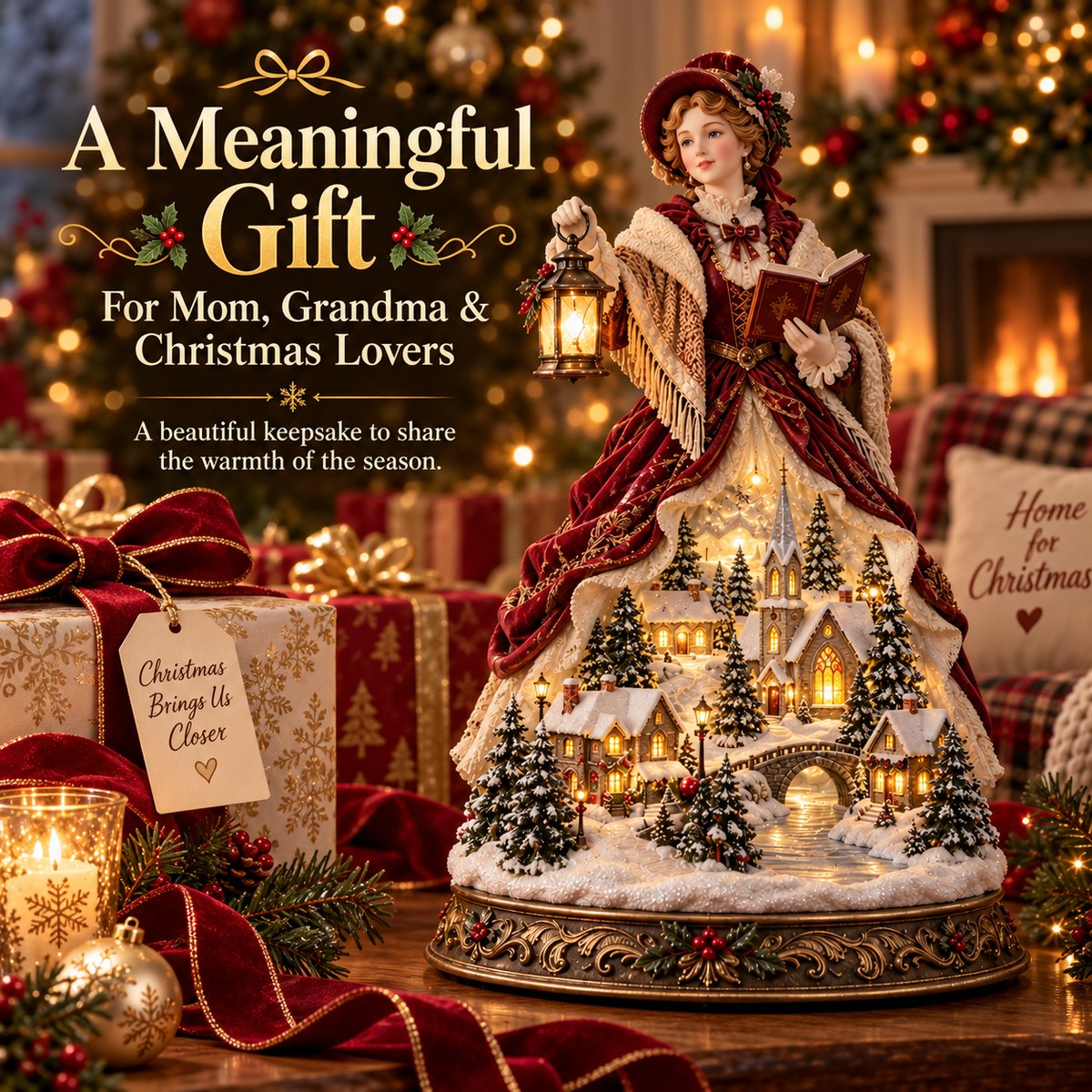 Victorian Caroler Christmas Glow – Lighted Village Lady Tabletop Decor