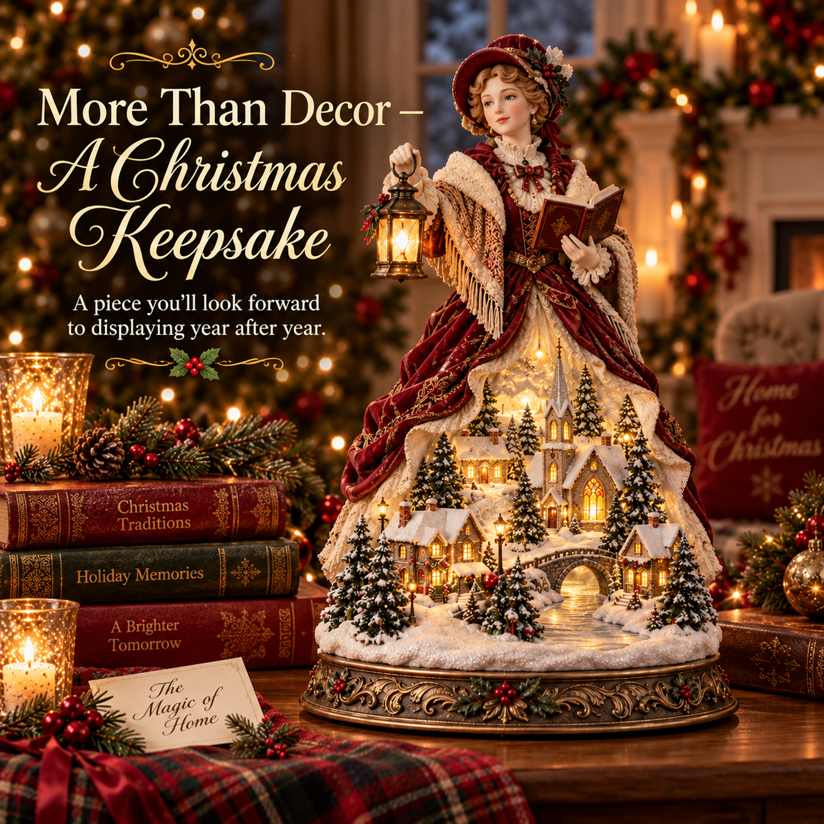Victorian Caroler Christmas Glow – Lighted Village Lady Tabletop Decor