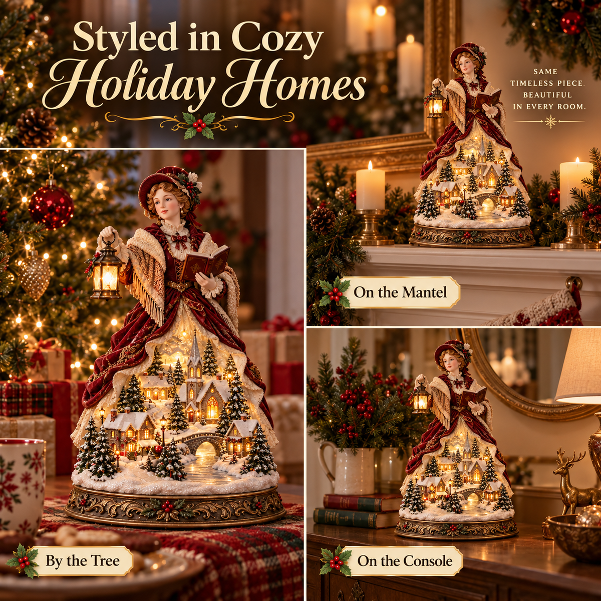 Victorian Caroler Christmas Glow – Lighted Village Lady Tabletop Decor