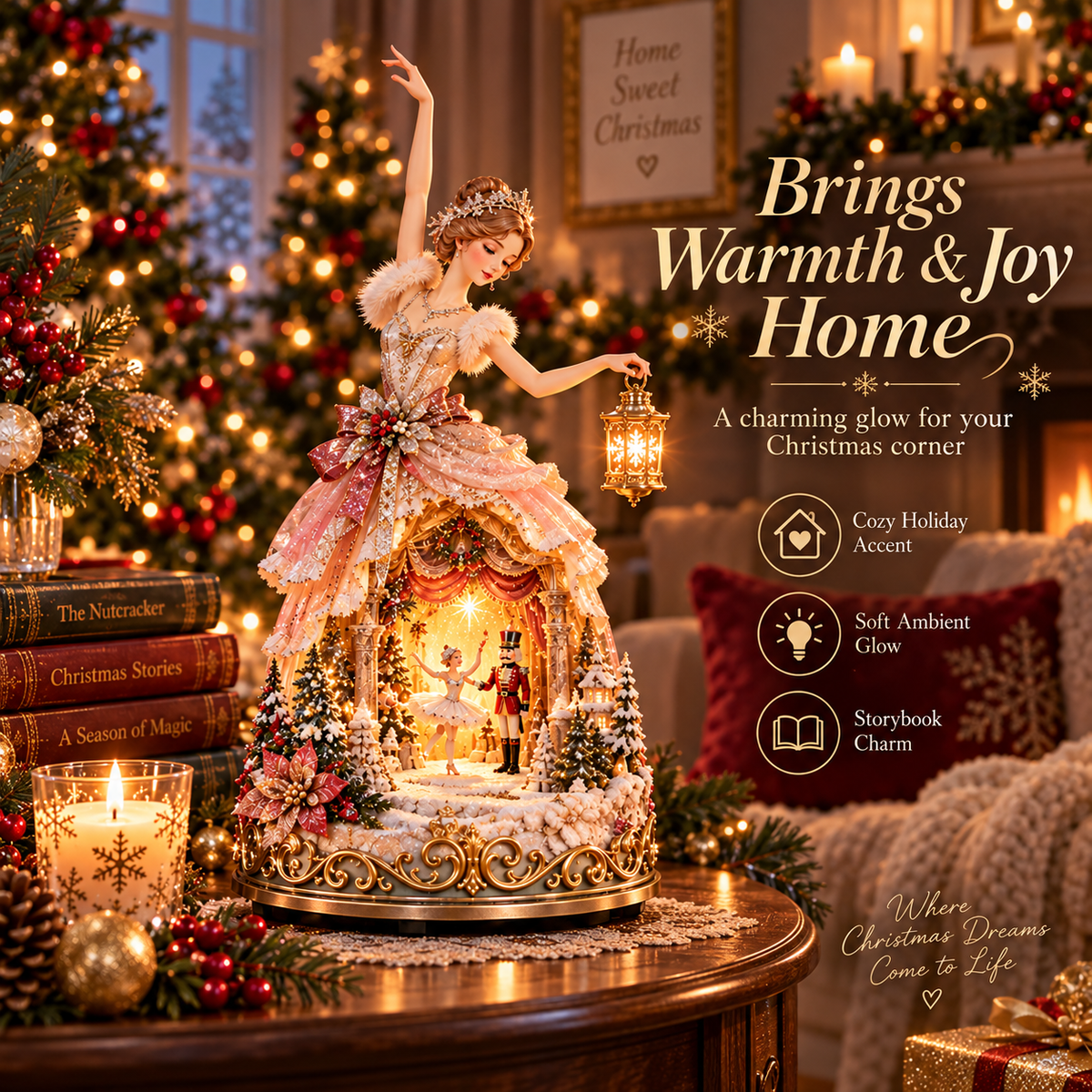 🔥LAST DAY 49% OFF 🩰  Winter Ballerina Story Lamp – Lighted Nutcracker Christmas Tabletop Decor