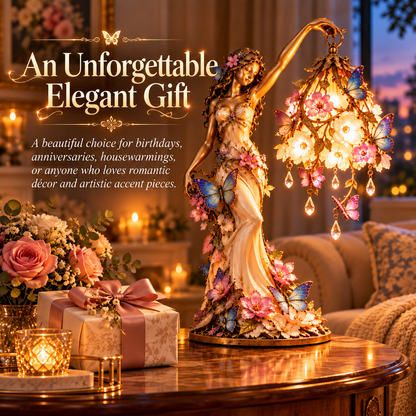 🦋 Butterfly Lady Accent Lamp – Elegant Floral Goddess Light with Crystal Drops🌸