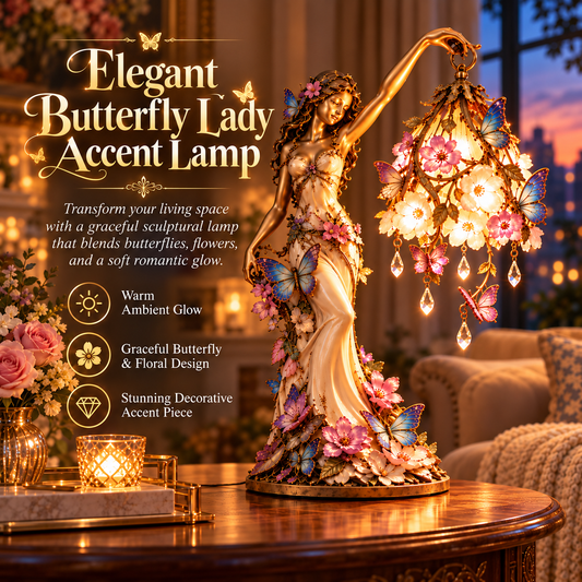 🦋 Butterfly Lady Accent Lamp – Elegant Floral Goddess Light with Crystal Drops🌸