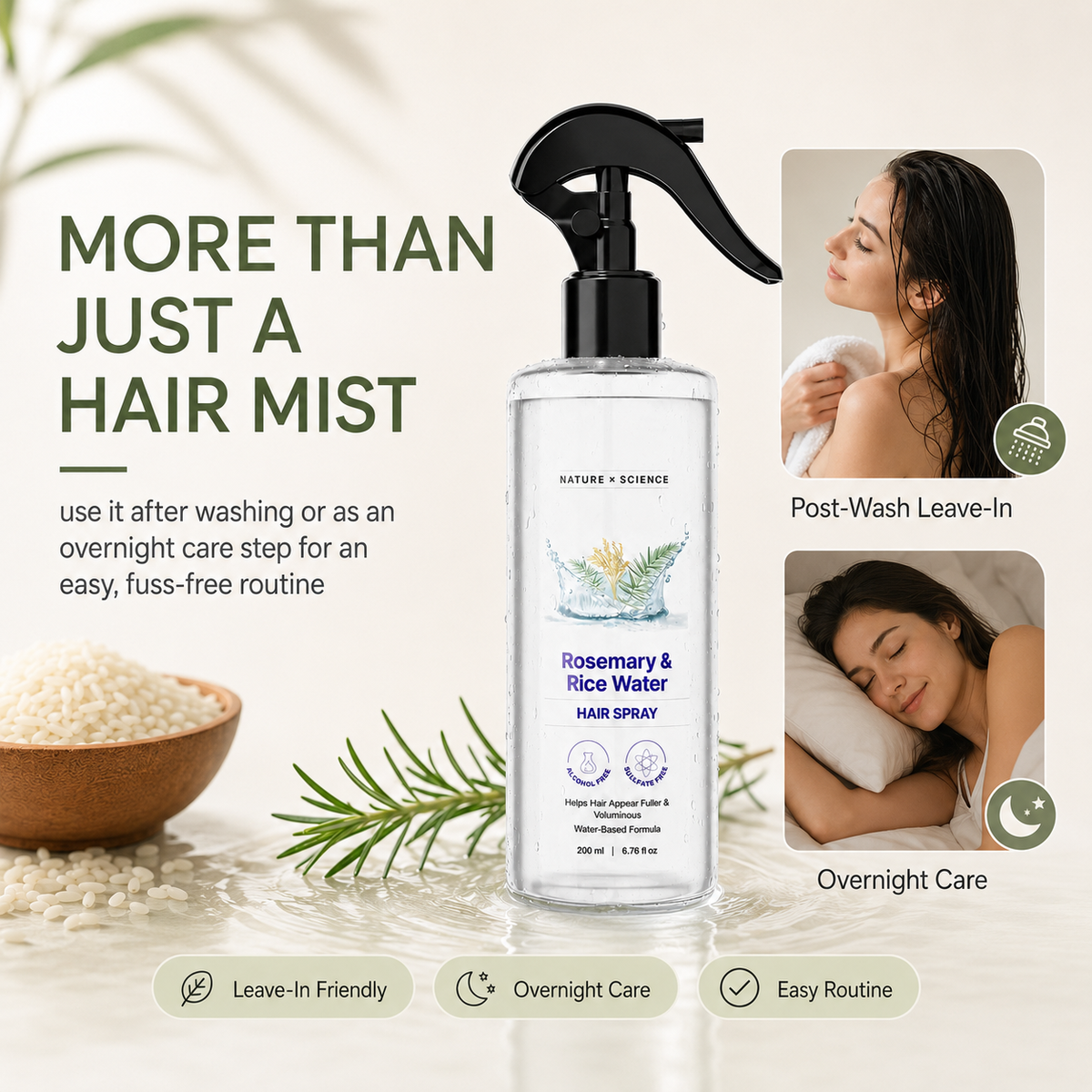 Rosemary & Rice Water Hair Spray| 100% Natural Extract