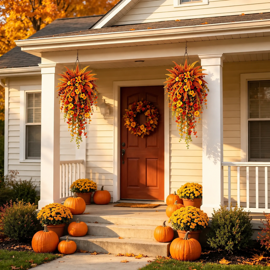 🍂 ARTIFICIAL FALL HARVEST HANGING BASKET - AUTUMN PORCH & DOOR DECORATION