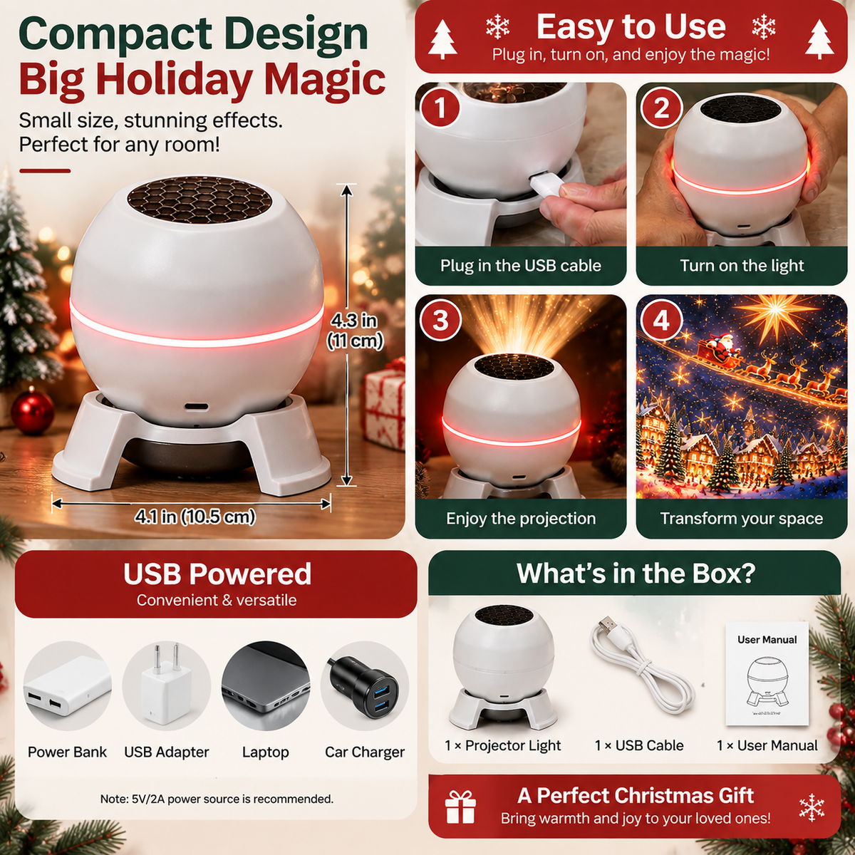 Magical Christmas Projection Night Light