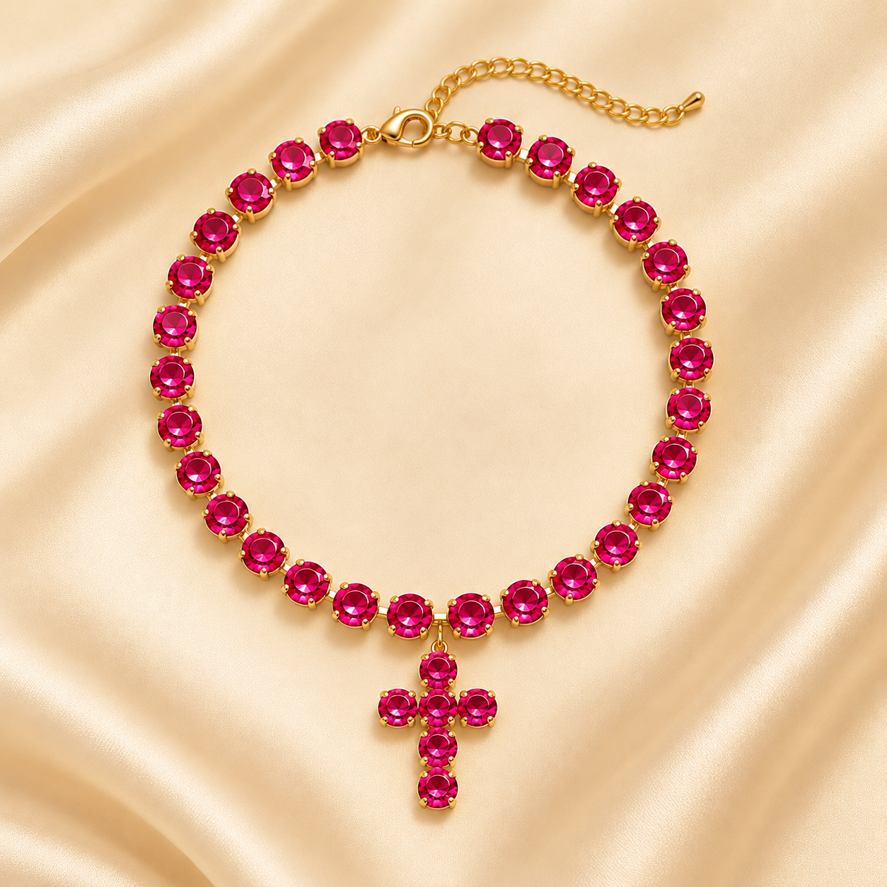Colorful Crystal Cross Necklace – Sparkling Adjustable Statement Jewelry