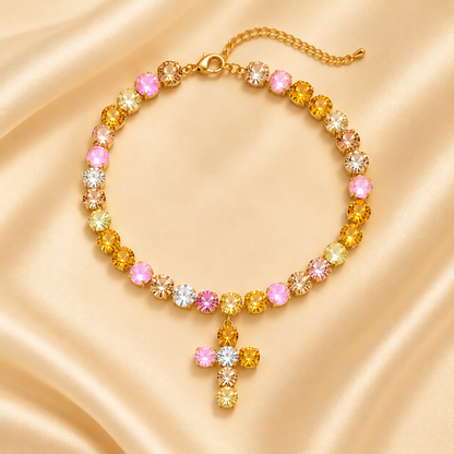 Colorful Crystal Cross Necklace – Sparkling Adjustable Statement Jewelry