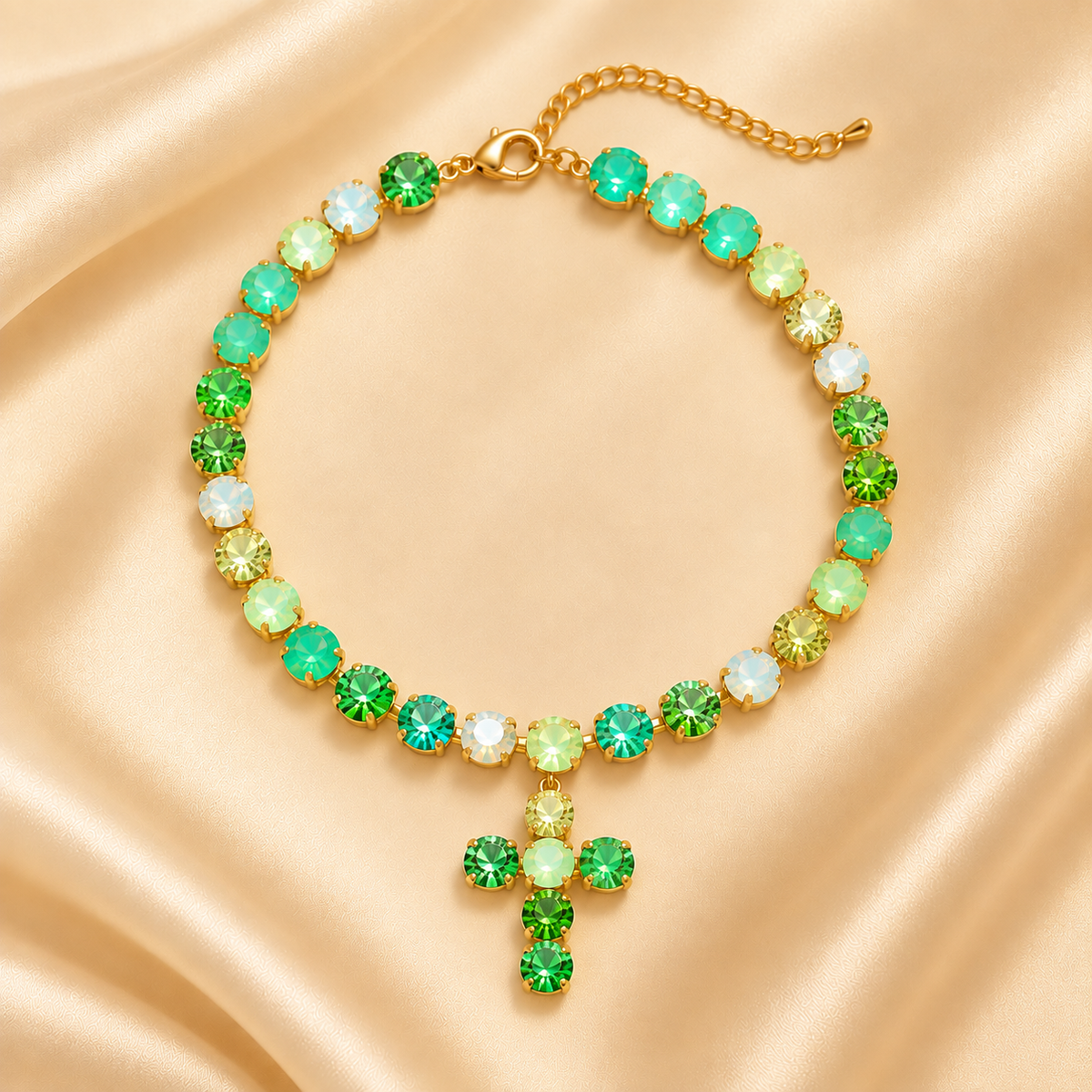 Colorful Crystal Cross Necklace – Sparkling Adjustable Statement Jewelry
