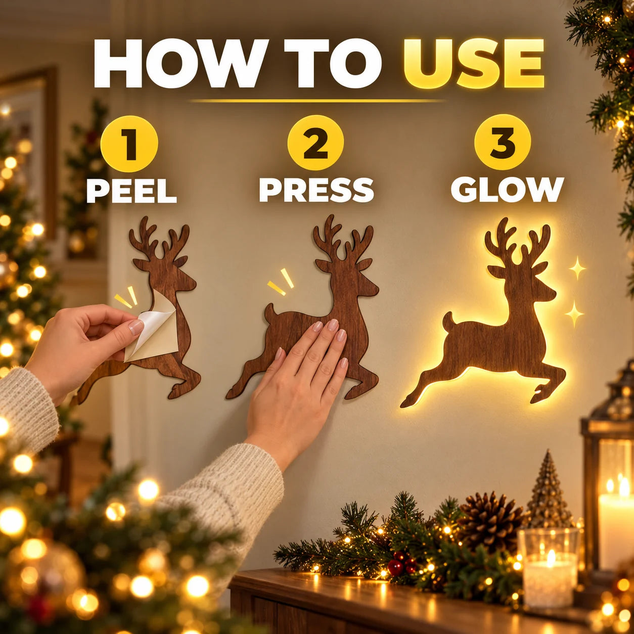 🎄 Light-Up Press-On Reindeer Christmas Decor 🦌✨