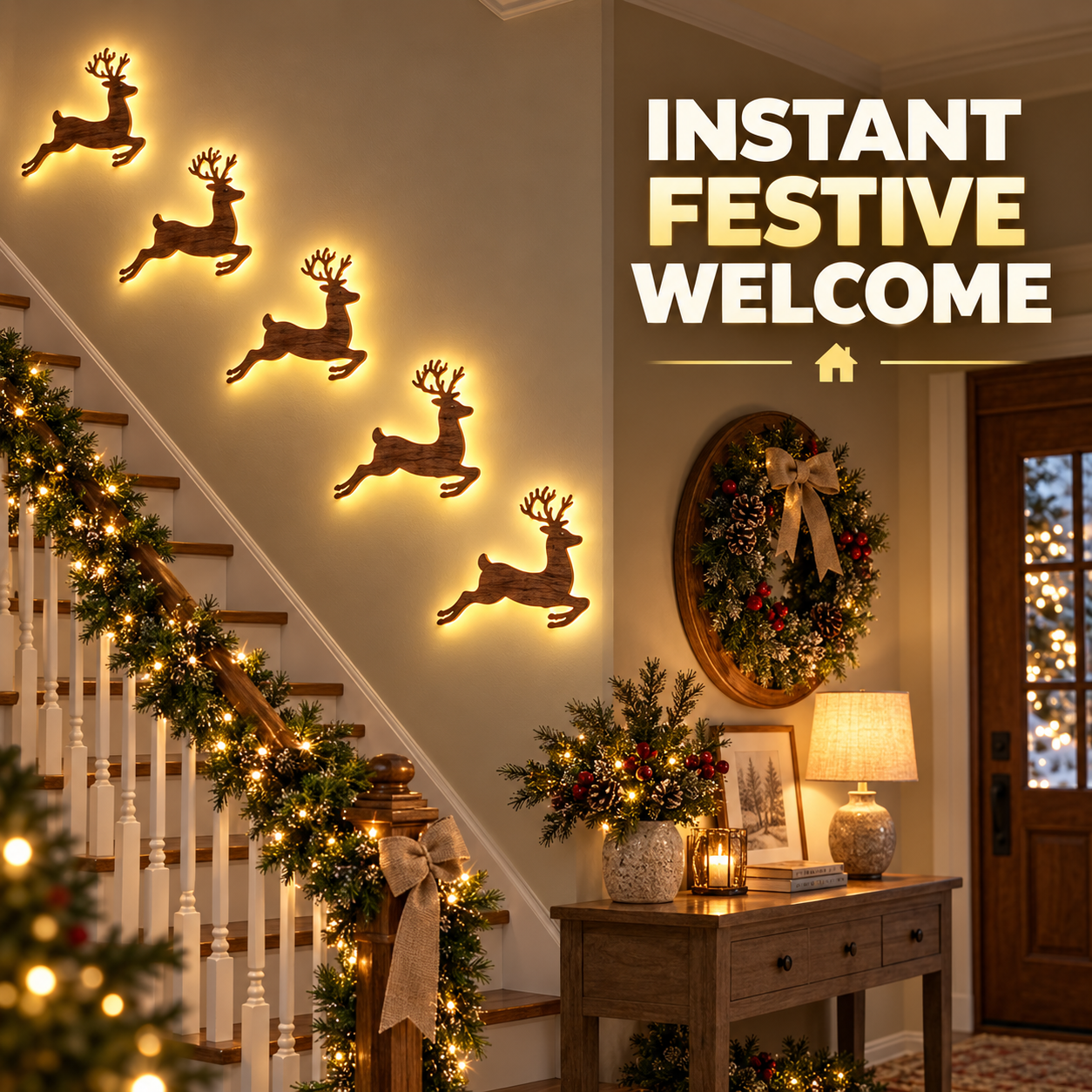 🎄 Light-Up Press-On Reindeer Christmas Decor 🦌✨