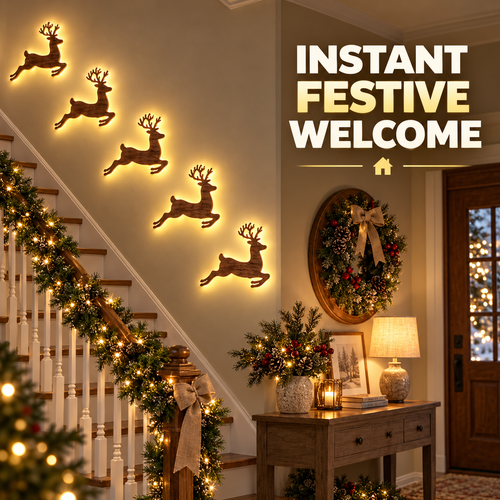 🎄 Light-Up Press-On Reindeer Christmas Decor 🦌✨