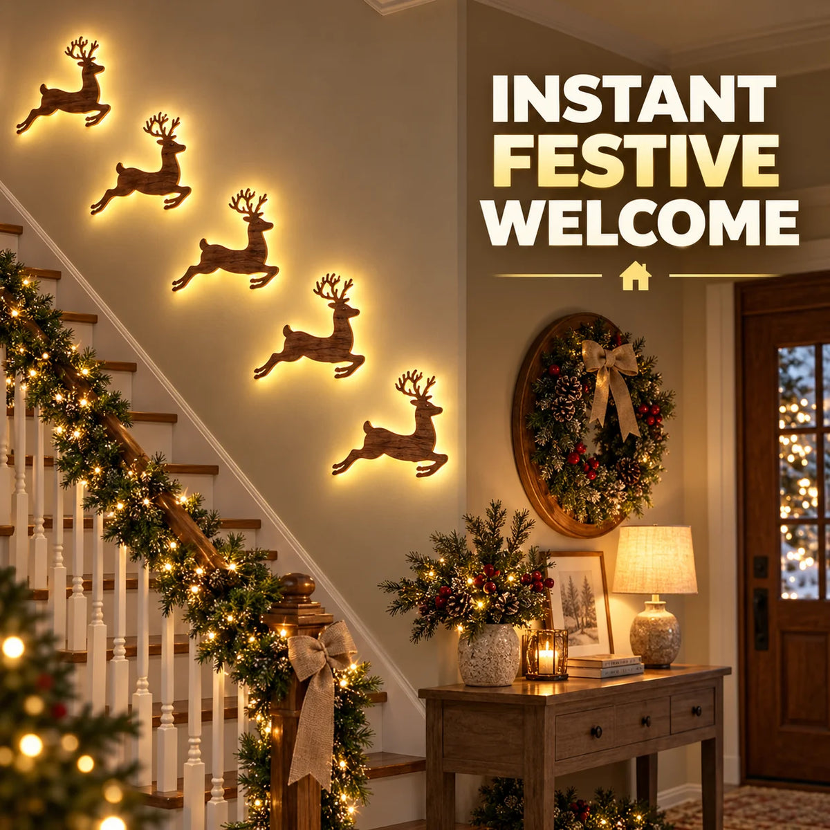 🎄 Light-Up Press-On Reindeer Christmas Decor 🦌✨