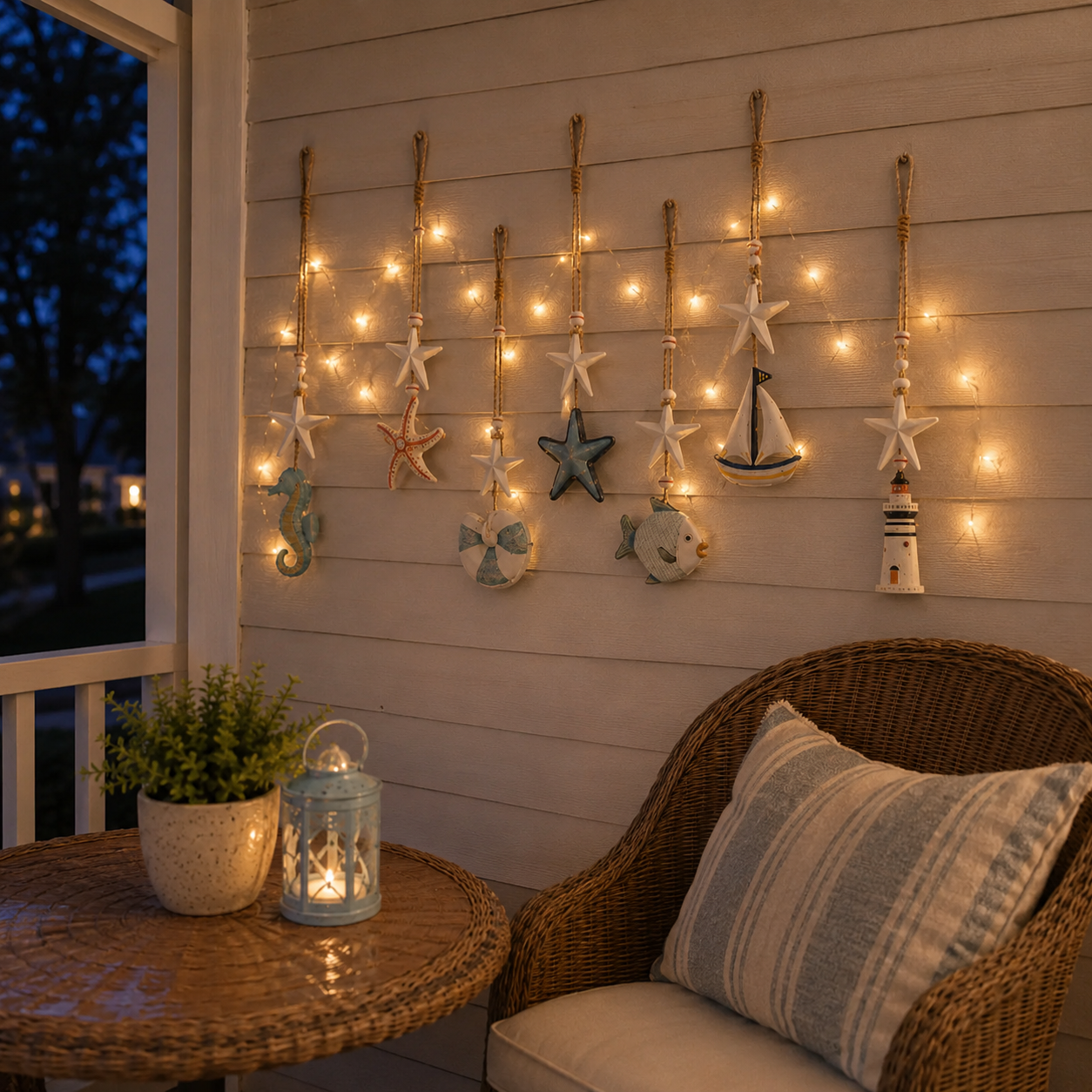 Seaside Glow set displayed on a covered porch