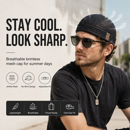 Men wearing a breathable brimless mesh cap