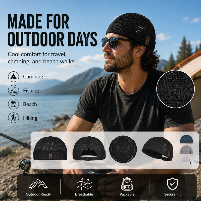Brimless cap for outdoor activities