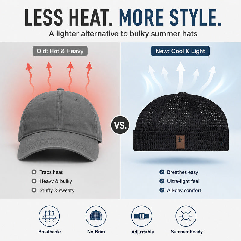 Brimless mesh cap versus regular baseball cap