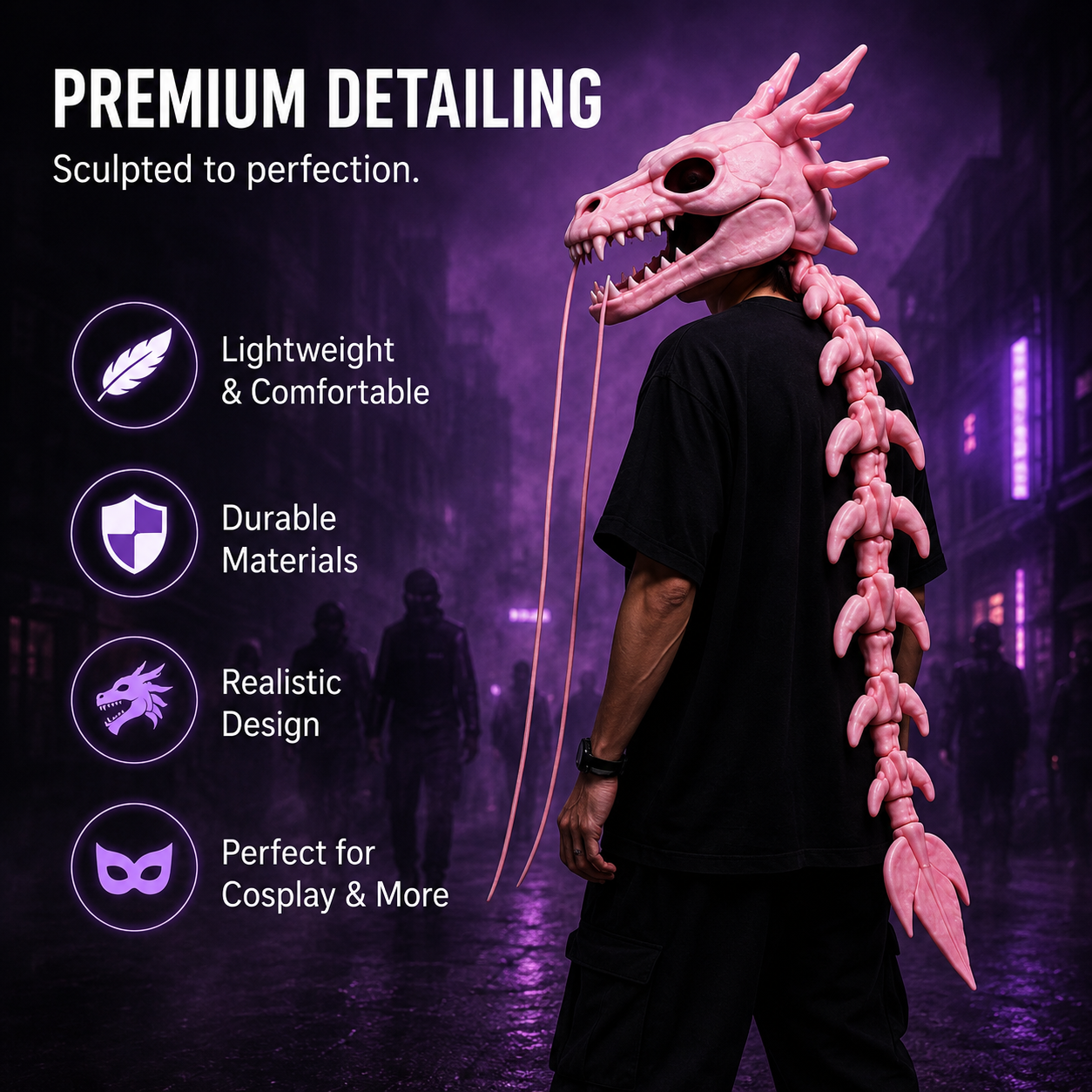 Loong Bone Plush Dragon Skeleton Hood Mask