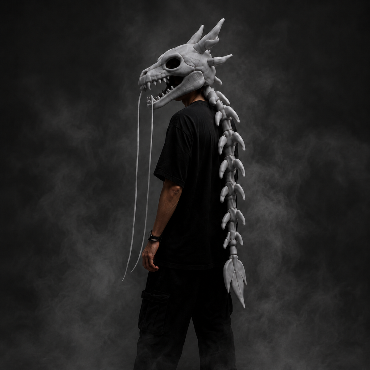 Loong Bone Plush Dragon Skeleton Hood Mask