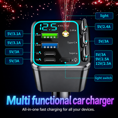 ⚡ The Car Charger That Charges 7 Devices & Lights Up Your Ride — Starry Ambient Light + 120W Fast Charging