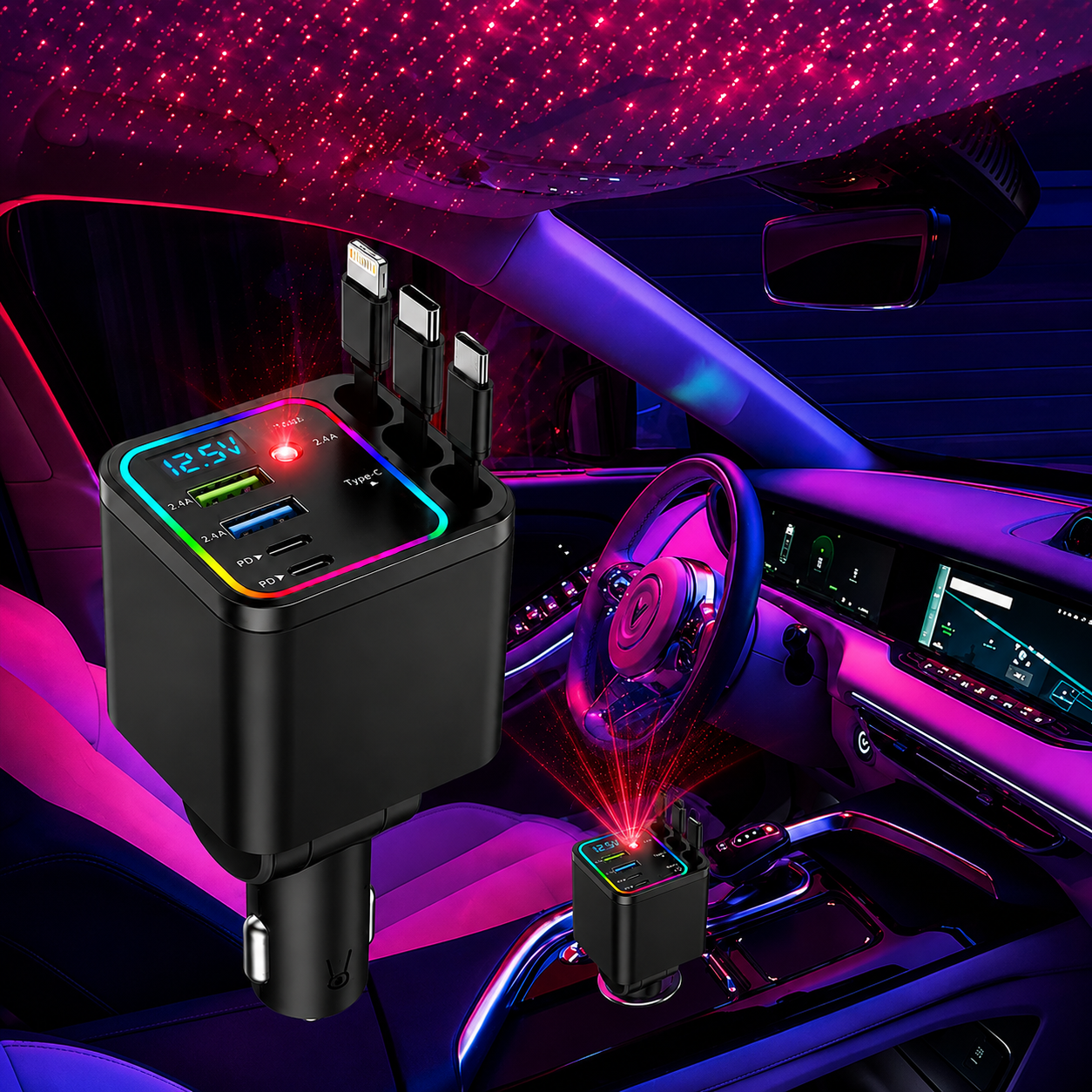 ⚡ The Car Charger That Charges 7 Devices & Lights Up Your Ride — Starry Ambient Light + 120W Fast Charging