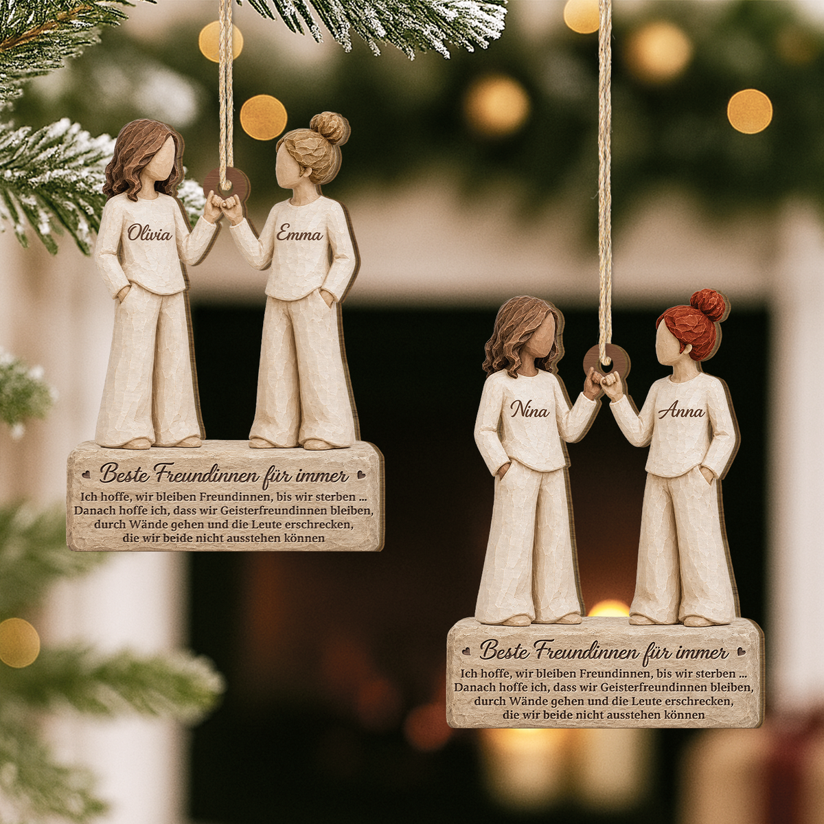 [3D-Optik] Besties Für Immer - 1-Schicht-Holz Ornament Personalisiert Beste Freundin