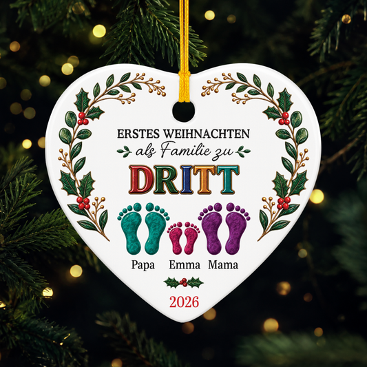 Erstes Weihnachten Als Familie Zu Zweit - Personalisierter Weihnachtsschmuck Keramik Fußabdruck