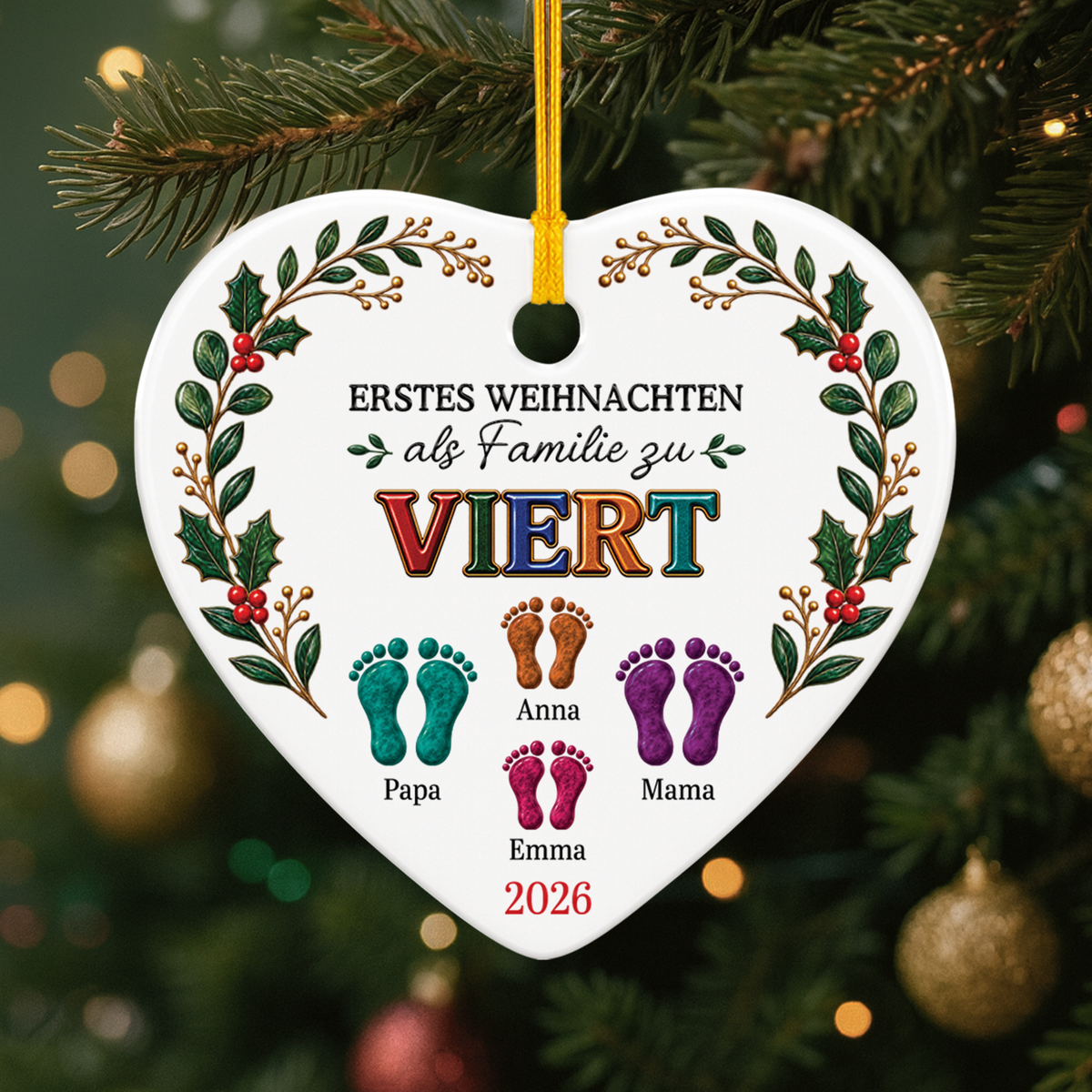 Erstes Weihnachten Als Familie Zu Zweit - Personalisierter Weihnachtsschmuck Keramik Fußabdruck
