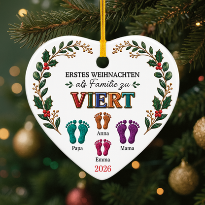 Erstes Weihnachten Als Familie Zu Zweit - Personalisierter Weihnachtsschmuck Keramik Fußabdruck